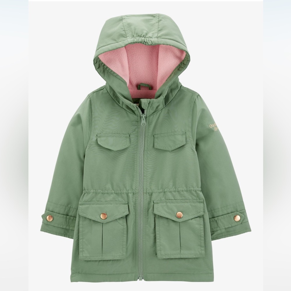 OshKosh B'gosh Green Hooded Winter Jacket with Pink Lining, Winter Coat for Kids